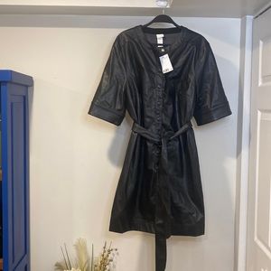H&M faux leather belted dress
